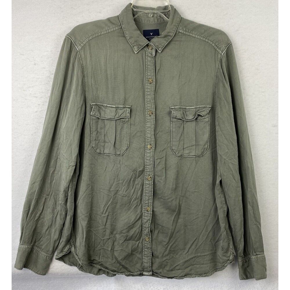 American Eagle‎ Women's Vintage Boyfriend Shirt Sage Green Button Up Size L Top